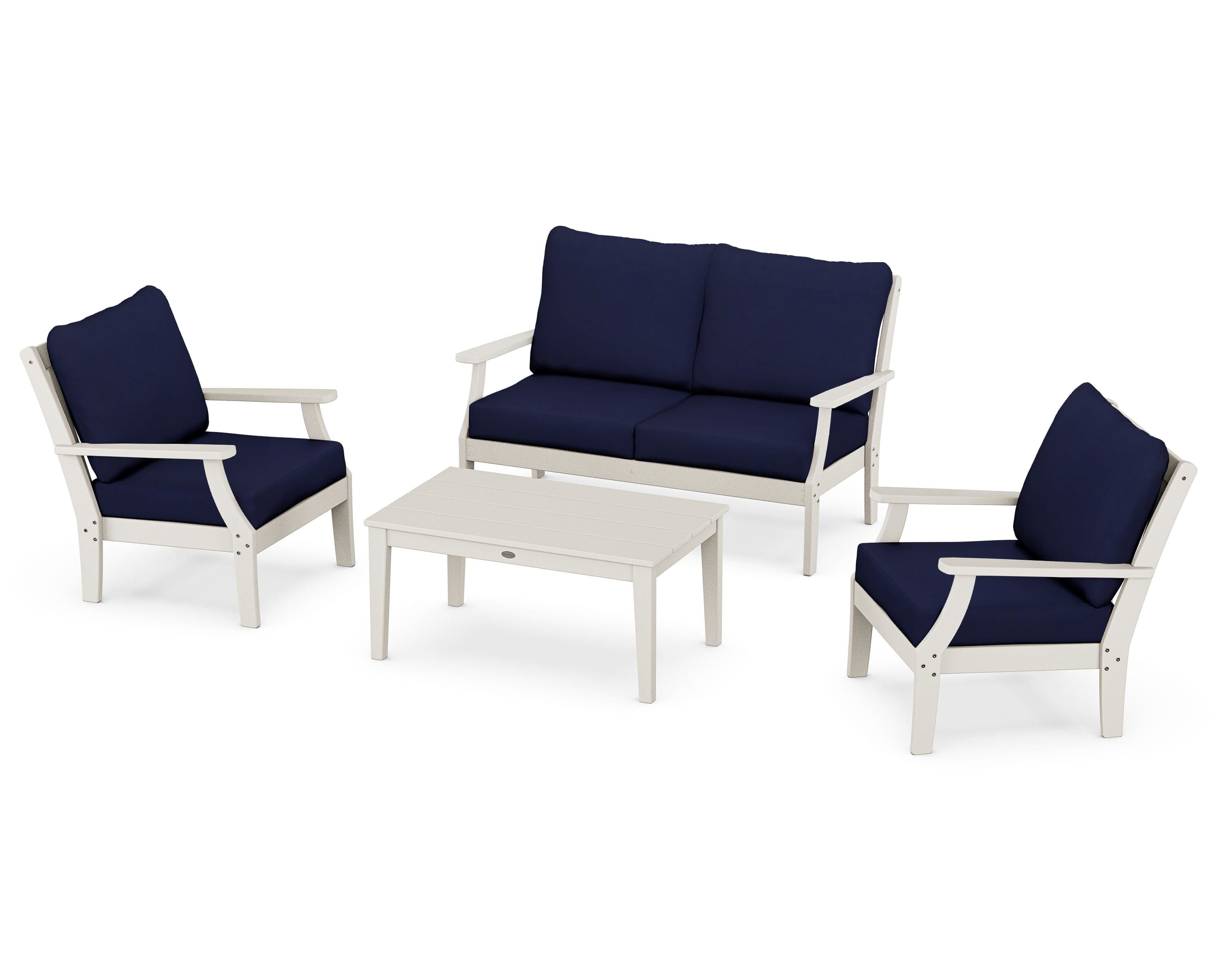 POLYWOOD® Braxton 4-Piece Deep Seating Chair Set in Sand / Navy