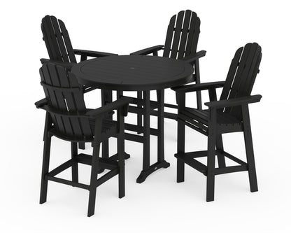 POLYWOOD® Vineyard Curveback Adirondack 5-Piece Nautical Trestle Bar Set in Black