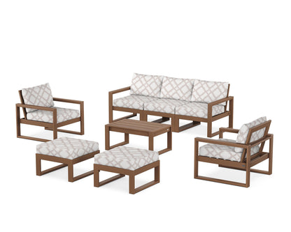 POLYWOOD® EDGE Sectional 8-Piece Lounge Sofa Set in Teak / Trellis Dune Burlap