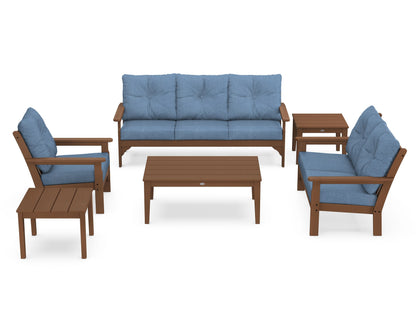 POLYWOOD® Vineyard 6-Piece Deep Seating Set in Teak / Sky Blue