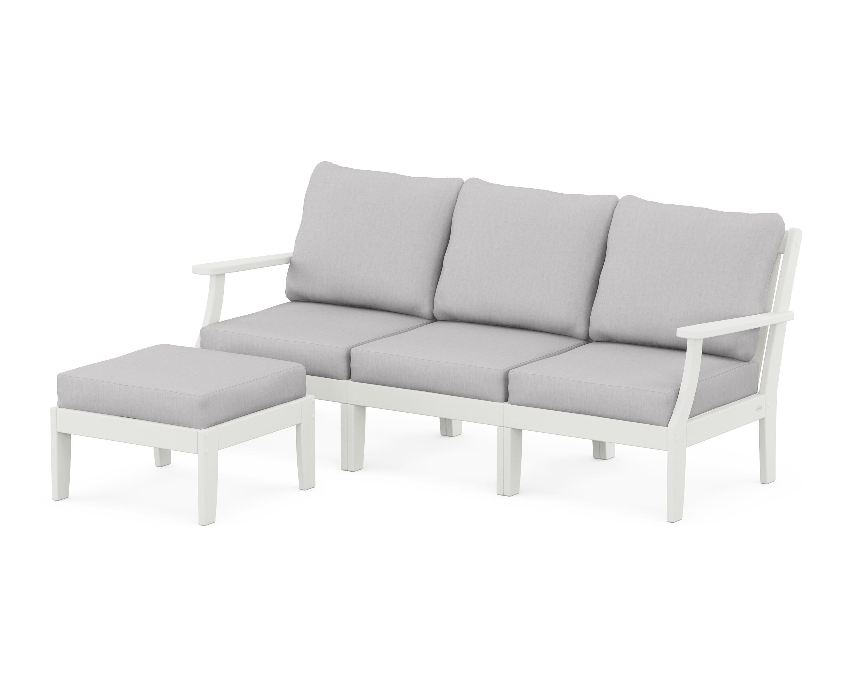POLYWOOD® Braxton Modular 4-Piece Deep Seating Set with Ottoman in Vintage White / Granite