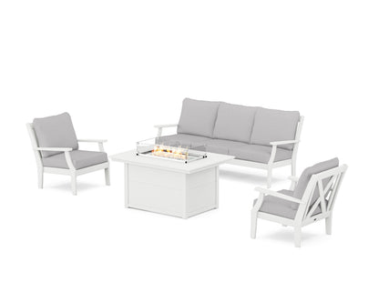POLYWOOD® Braxton Deep Seating Fire Pit Table Set in Vintage White / Granite