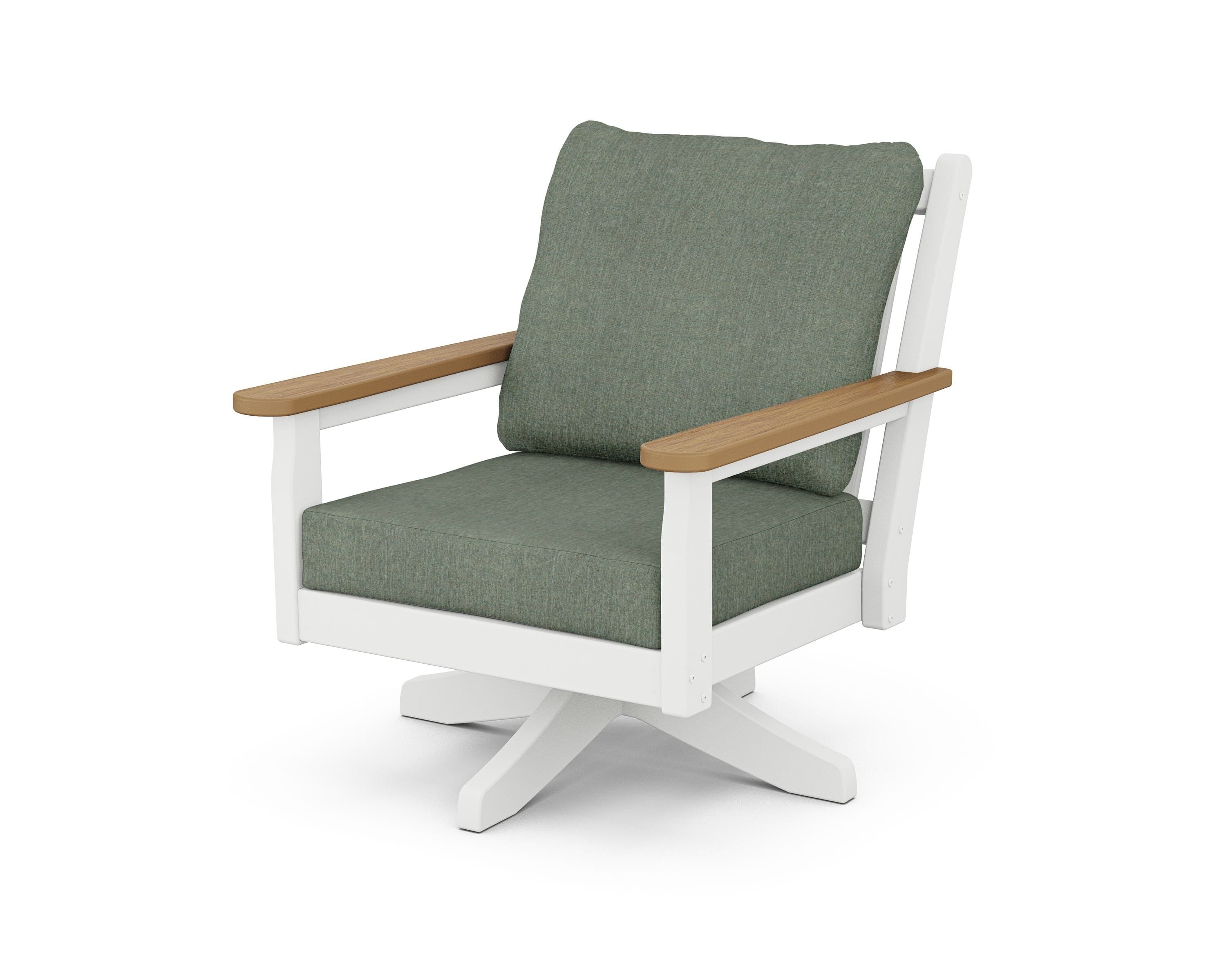POLYWOOD® Chippendale Deep Seating Swivel Chair in White / Natural / Cast Sage