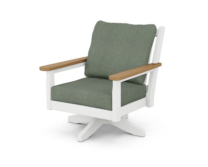 POLYWOOD® Chippendale Deep Seating Swivel Chair in White / Natural / Cast Sage