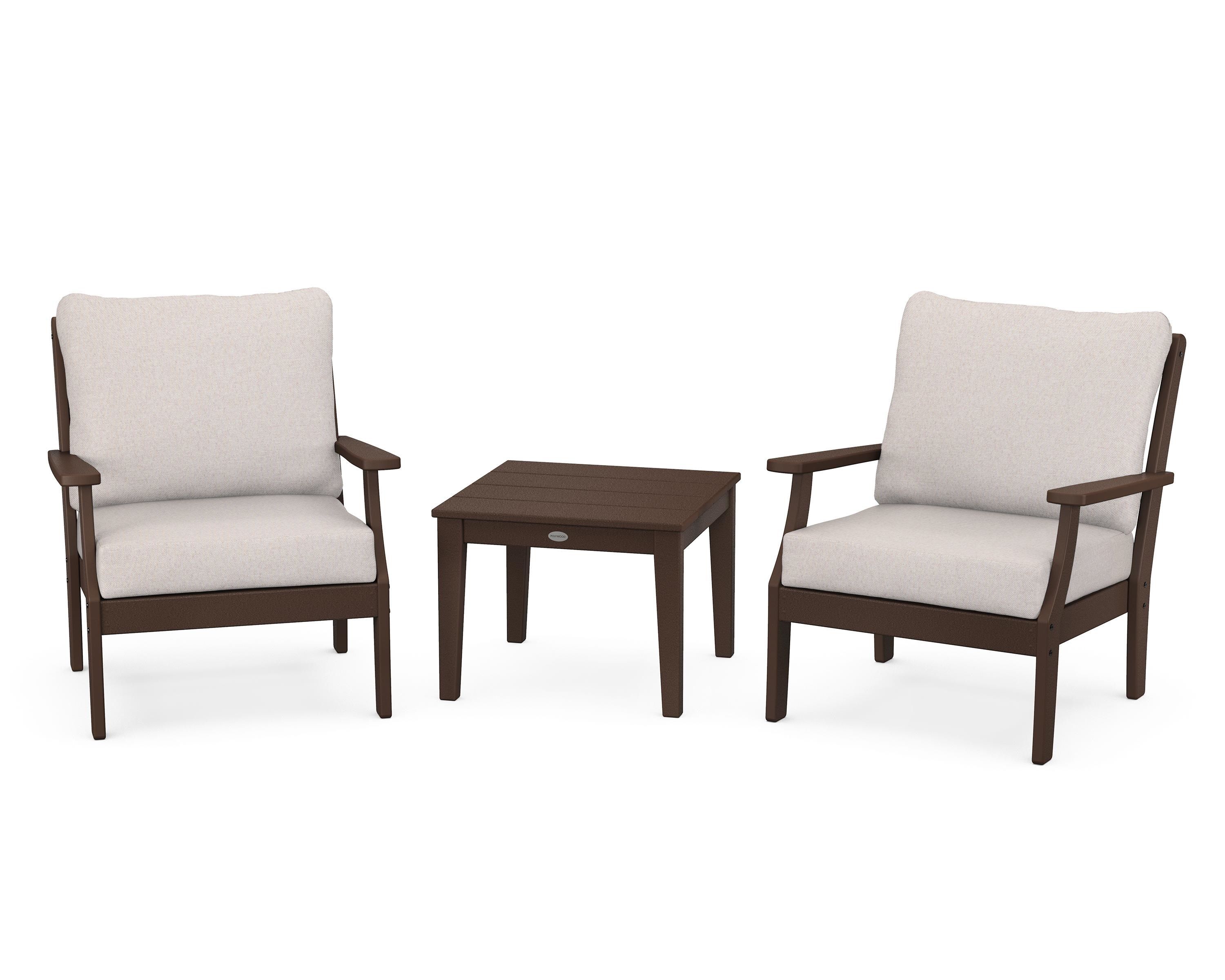 POLYWOOD® Braxton 3-Piece Deep Seating Set in Mahogany / Dune Burlap