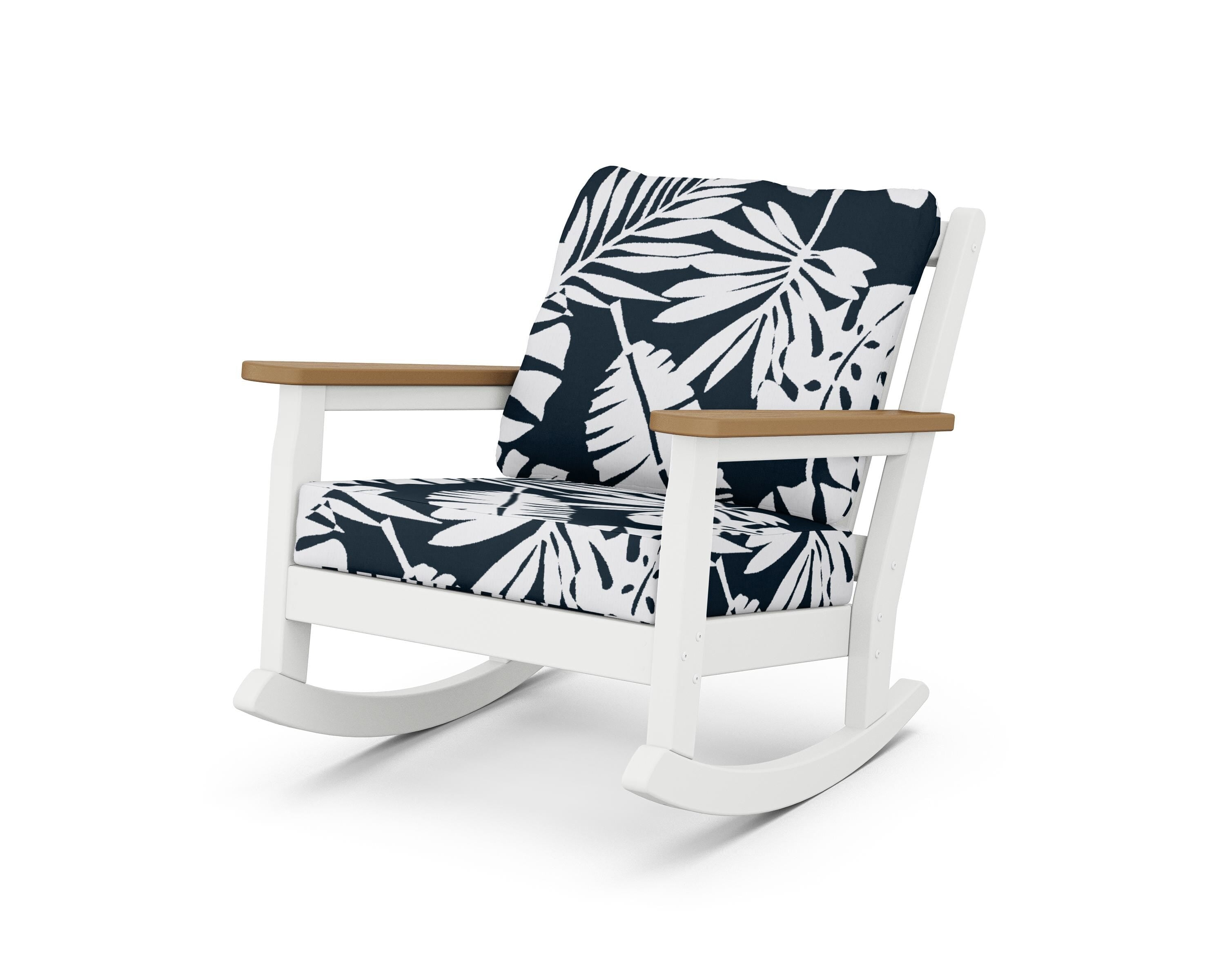 POLYWOOD® Chippendale Deep Seating Rocking Chair in White / Natural / Leaf Marine Indigo
