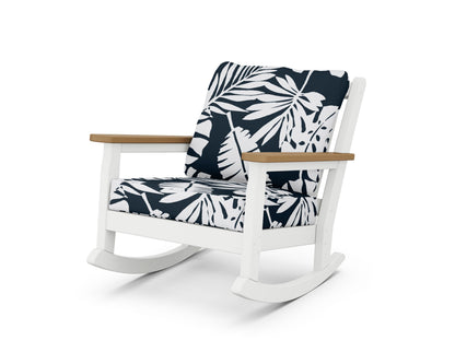 POLYWOOD® Chippendale Deep Seating Rocking Chair in White / Natural / Leaf Marine Indigo