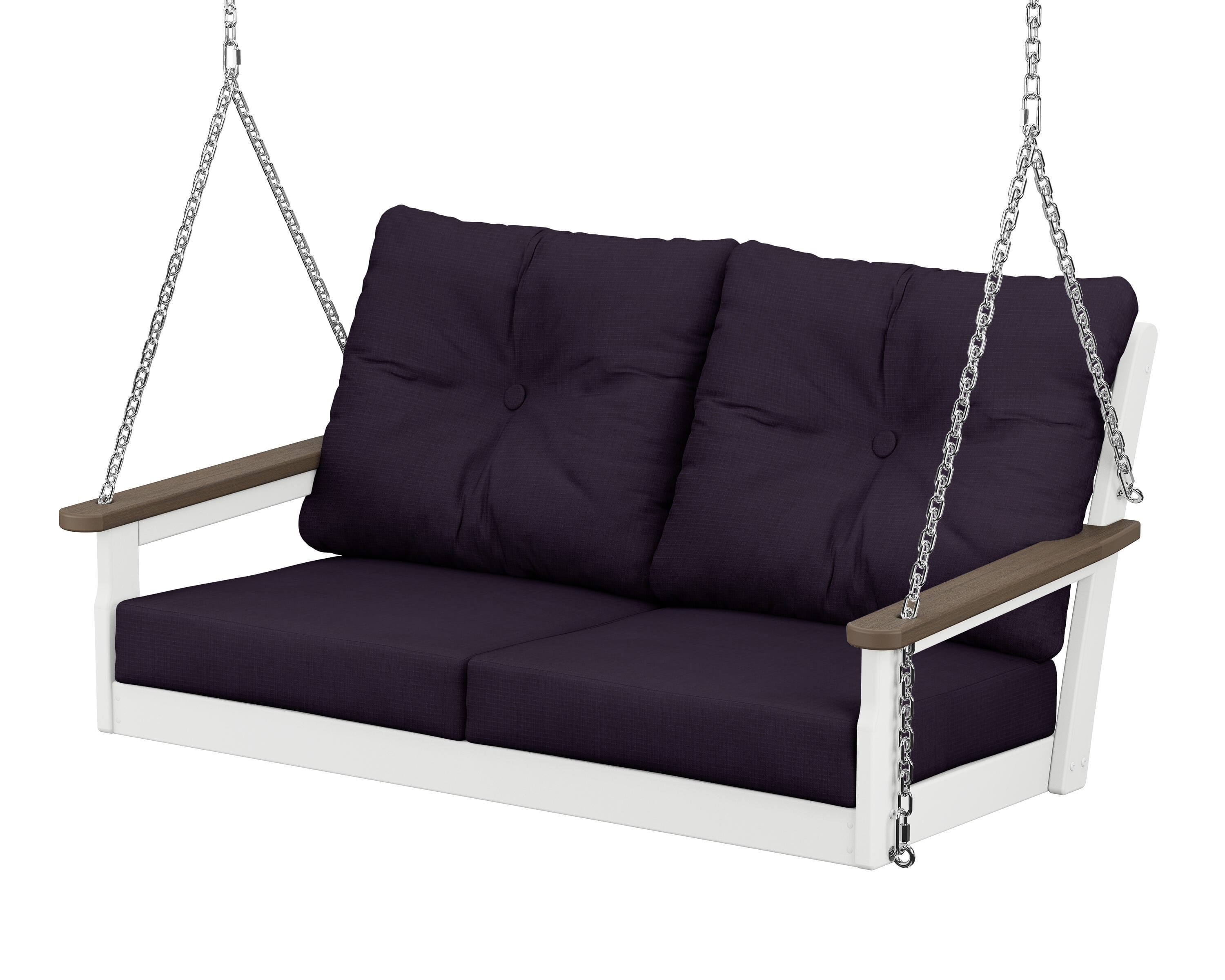 POLYWOOD® Vineyard Deep Seating Swing in White / Kona / Navy Linen