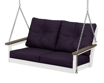 POLYWOOD® Vineyard Deep Seating Swing in White / Kona / Navy Linen