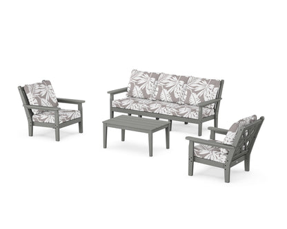 POLYWOOD® Chippendale 4-Piece Deep Seating Set with Sofa in Slate Grey / Leaf Grey Mist