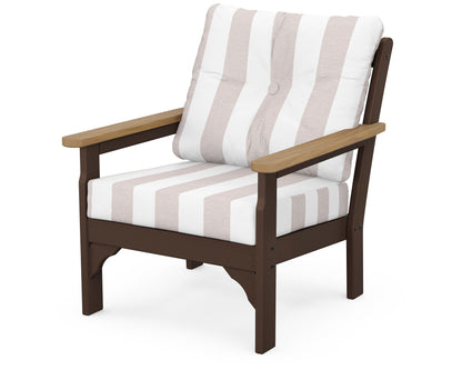 POLYWOOD® Vineyard Deep Seating Chair in Mahogany / Natural / Cabana Stripe Dune Burlap