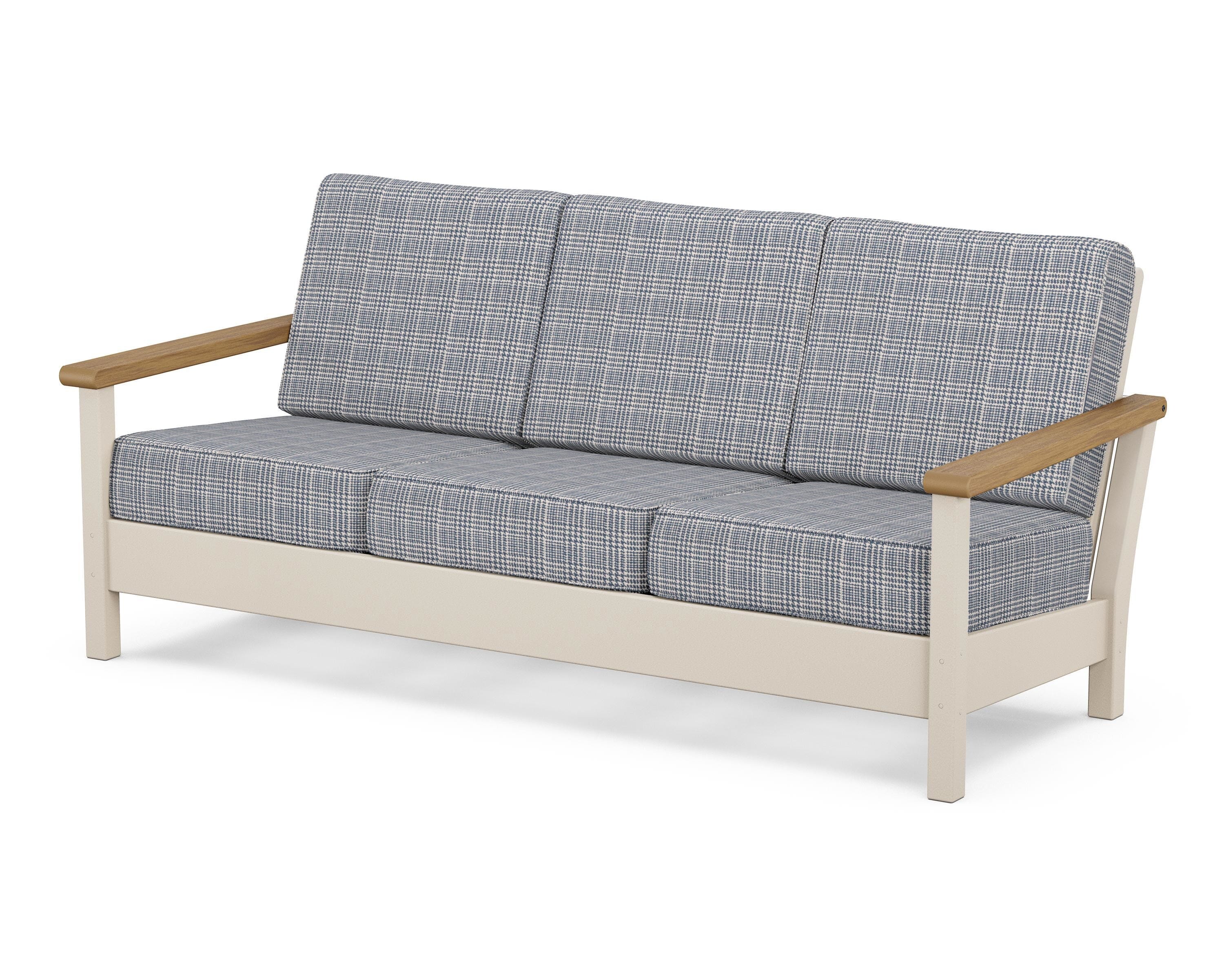 POLYWOOD® Harbour Deep Seating Sofa in Sand / Natural / Houndstooth Sky Blue