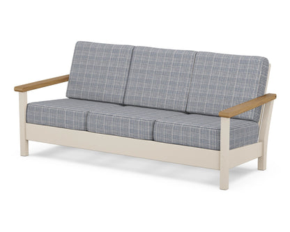 POLYWOOD® Harbour Deep Seating Sofa in Sand / Natural / Houndstooth Sky Blue