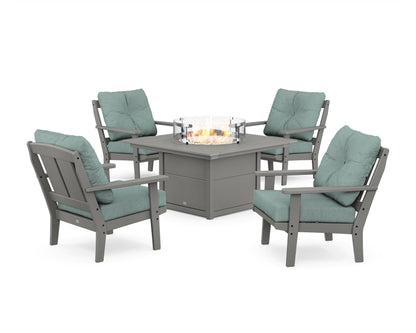 POLYWOOD® Mission 5-Piece Deep Seating Set with Fire Pit Table in Slate Grey / Glacier Spa