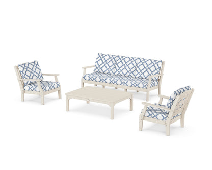 Martha Stewart by POLYWOOD® Chinoiserie 4-Piece Deep Seating Set with Sofa in Sand / Trellis Sky Blue