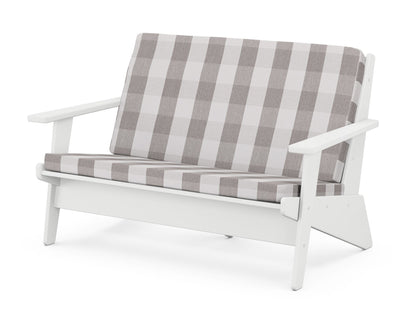 POLYWOOD® Riviera Modern Lounge Loveseat in White / Buffalo Plaid Grey Mist