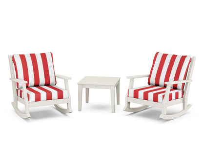 Country Living Wovendale 3-Piece Deep Seating Rocker Set in Sand / Cabana Stripe Crimson