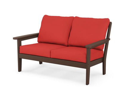 Country Living Cottage Deep Seating Loveseat in Mahogany / Crimson Linen