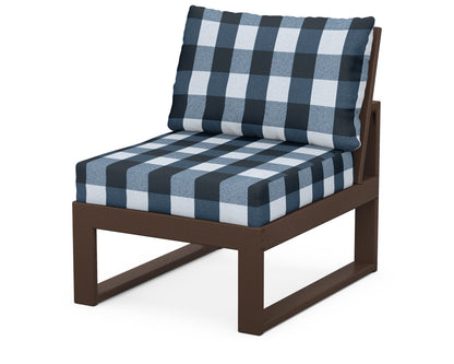 Unbranded Modular Armless Chair in Mahogany / Buffalo Plaid Marine Indigo