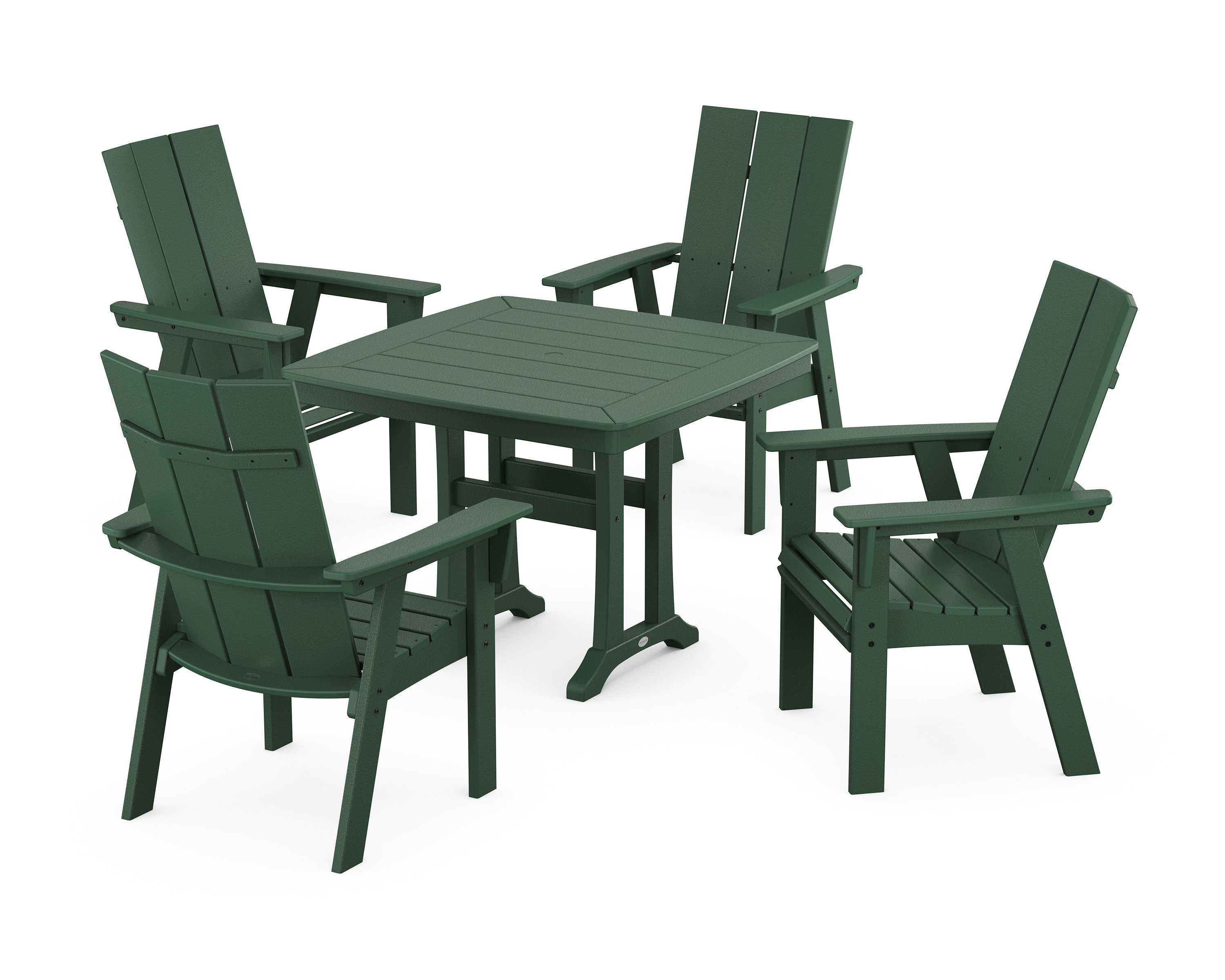 POLYWOOD® Modern Adirondack 5-Piece Dining Set with Trestle Legs in Green