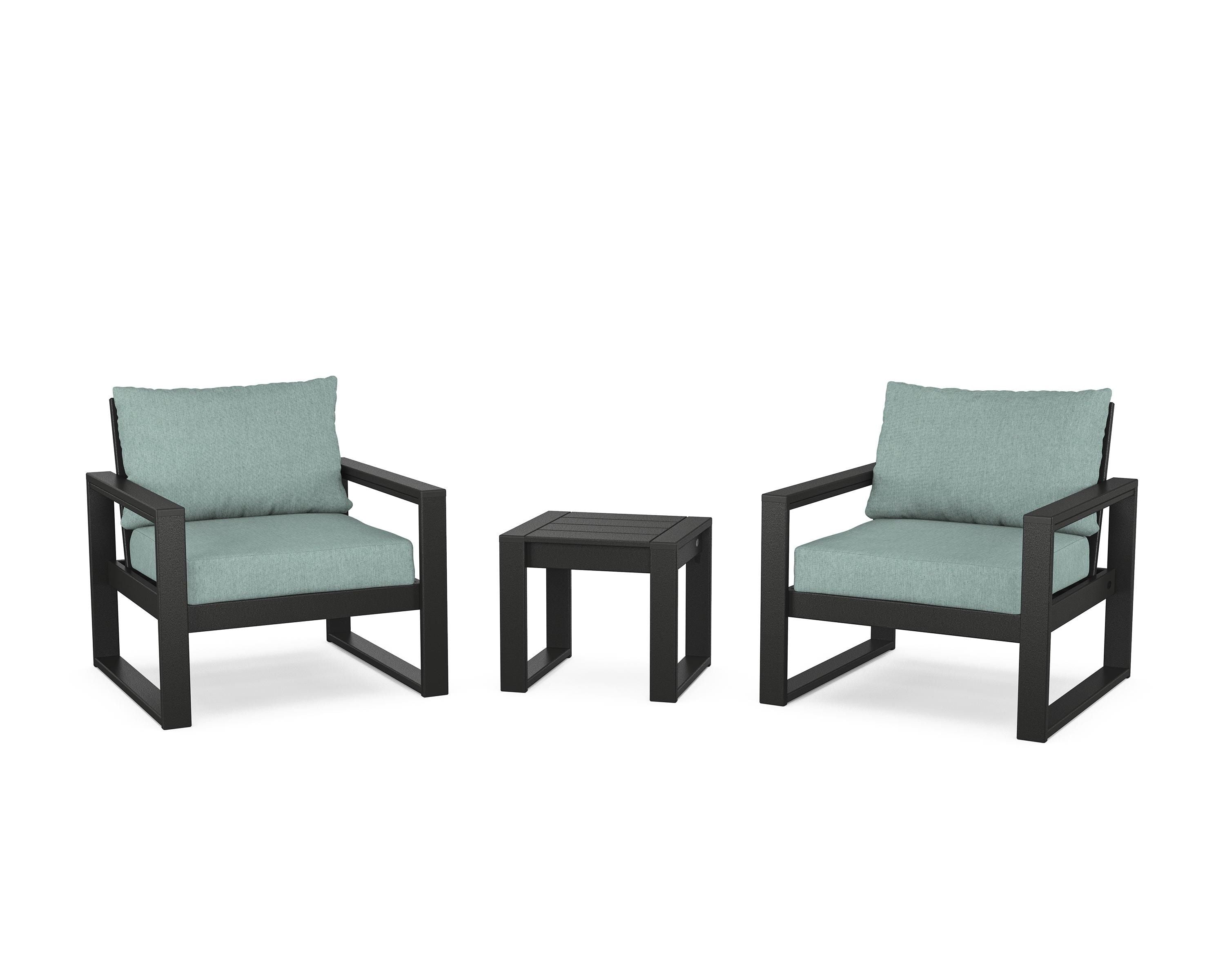 POLYWOOD® EDGE Sectional 3-Piece Deep Seating Set in Black / Glacier Spa