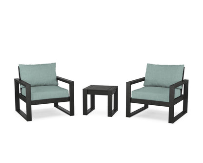 POLYWOOD® EDGE Sectional 3-Piece Deep Seating Set in Black / Glacier Spa