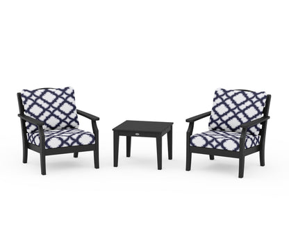 Draper James™ by  POLYWOOD® Savannah 3-Piece Deep Seating Set in Black / Trellis Navy