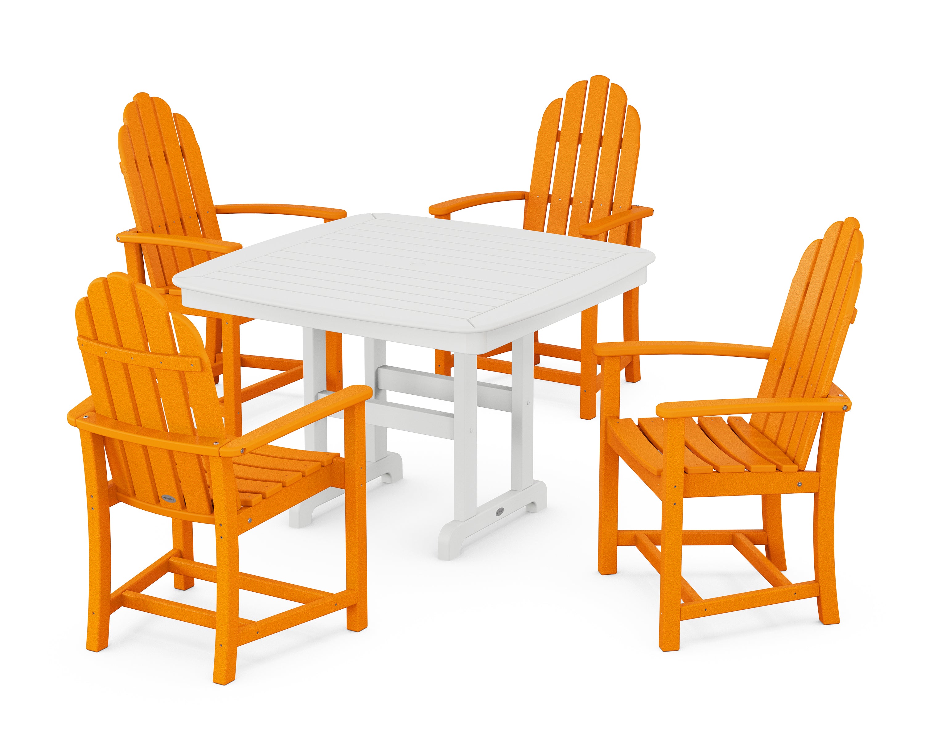 POLYWOOD® Classic Adirondack 5-Piece Dining Set with Trestle Legs in Tangerine / White
