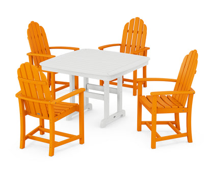 POLYWOOD® Classic Adirondack 5-Piece Dining Set with Trestle Legs in Tangerine / White