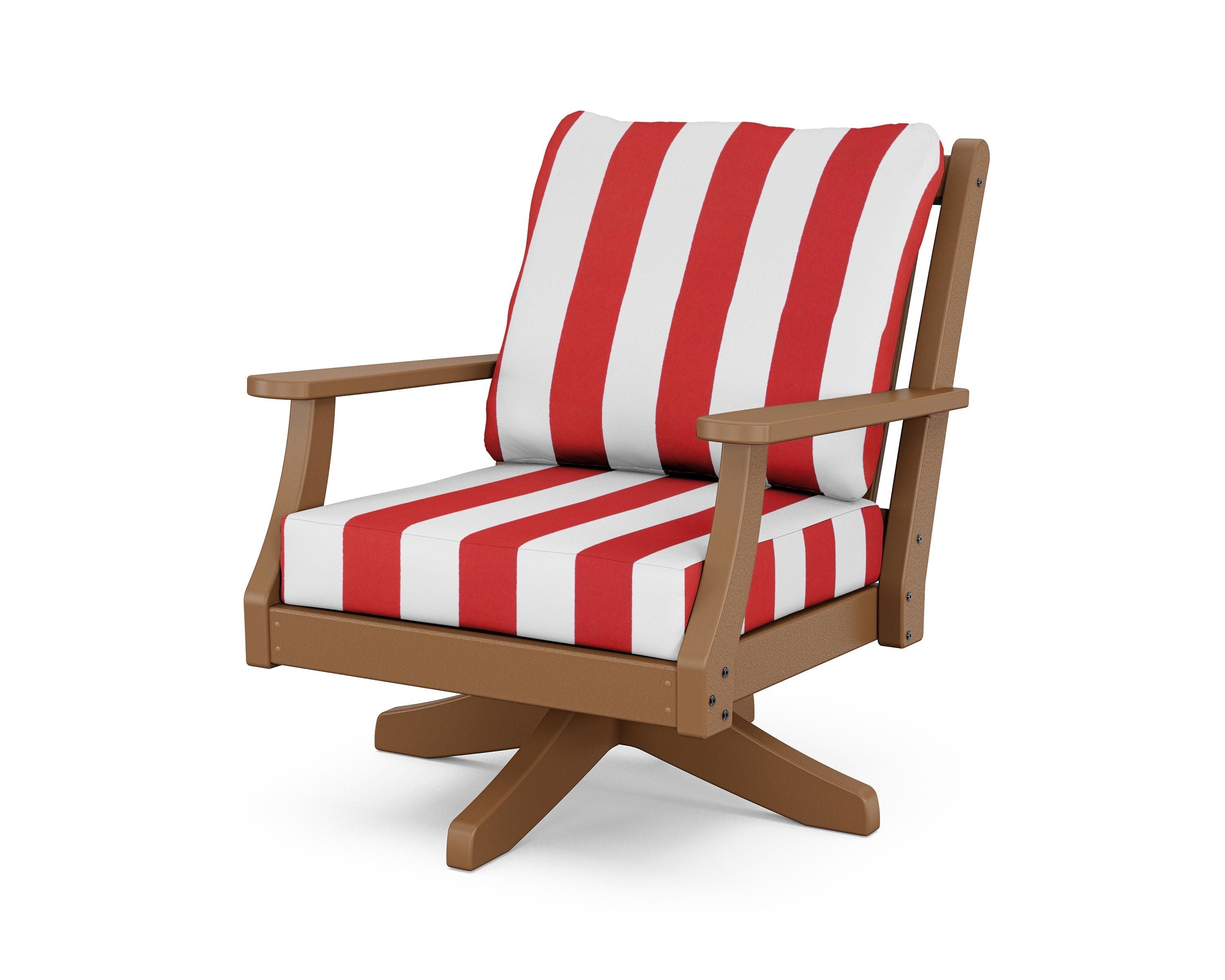 Country Living Wovendale Deep Seating Swivel Chair in Teak / Cabana Stripe Crimson