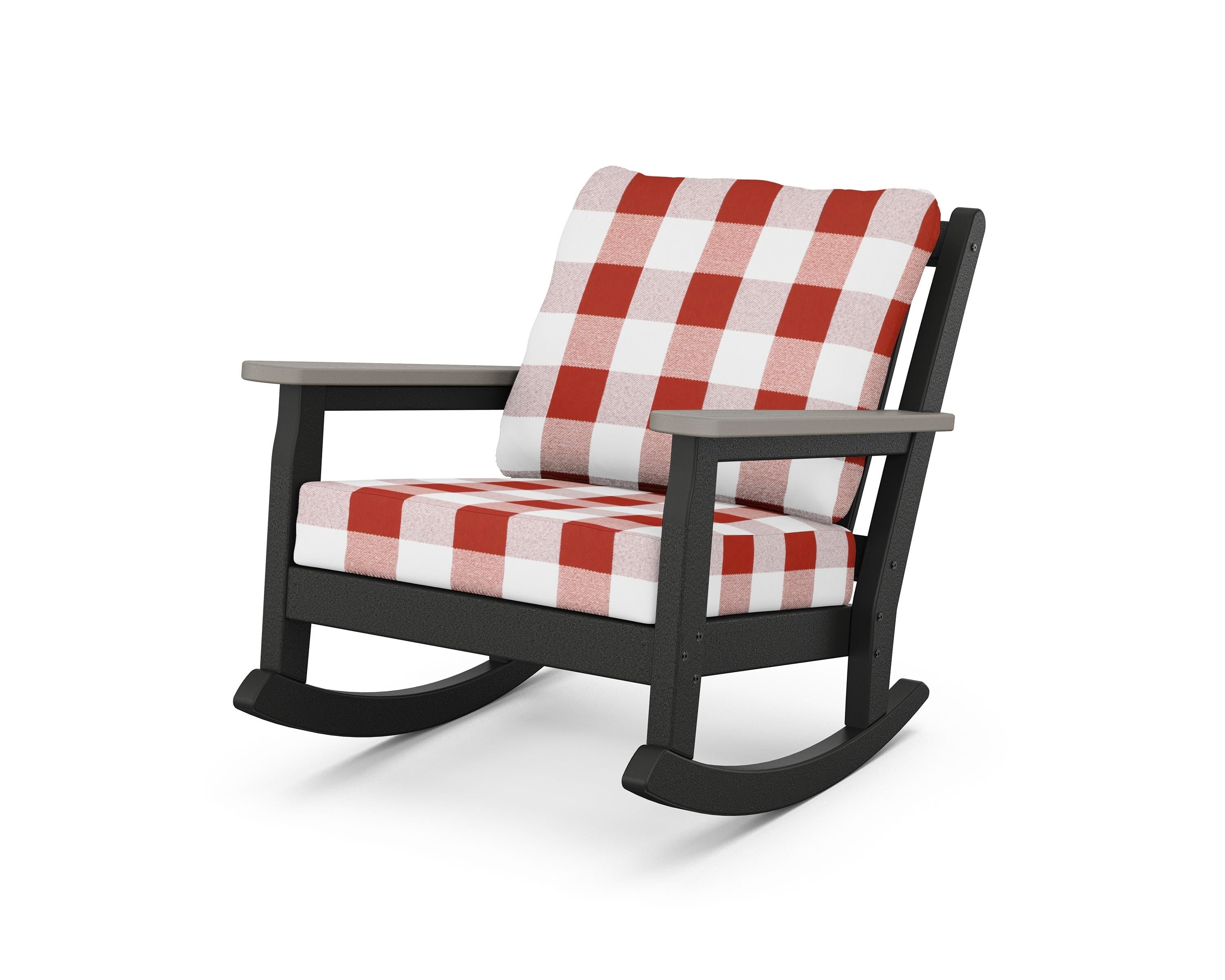 POLYWOOD® Chippendale Deep Seating Rocking Chair in Black / Driftwood / Buffalo Plaid Crimson