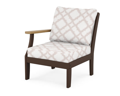 POLYWOOD® Braxton Modular Left Arm Chair in Mahogany / Natural / Trellis Dune Burlap