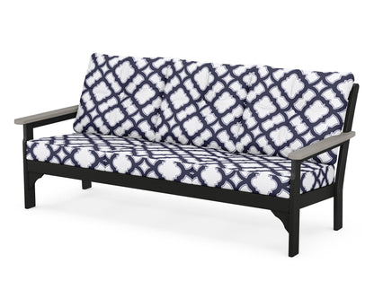 POLYWOOD® Vineyard Deep Seating Sofa in Black / Driftwood / Trellis Navy