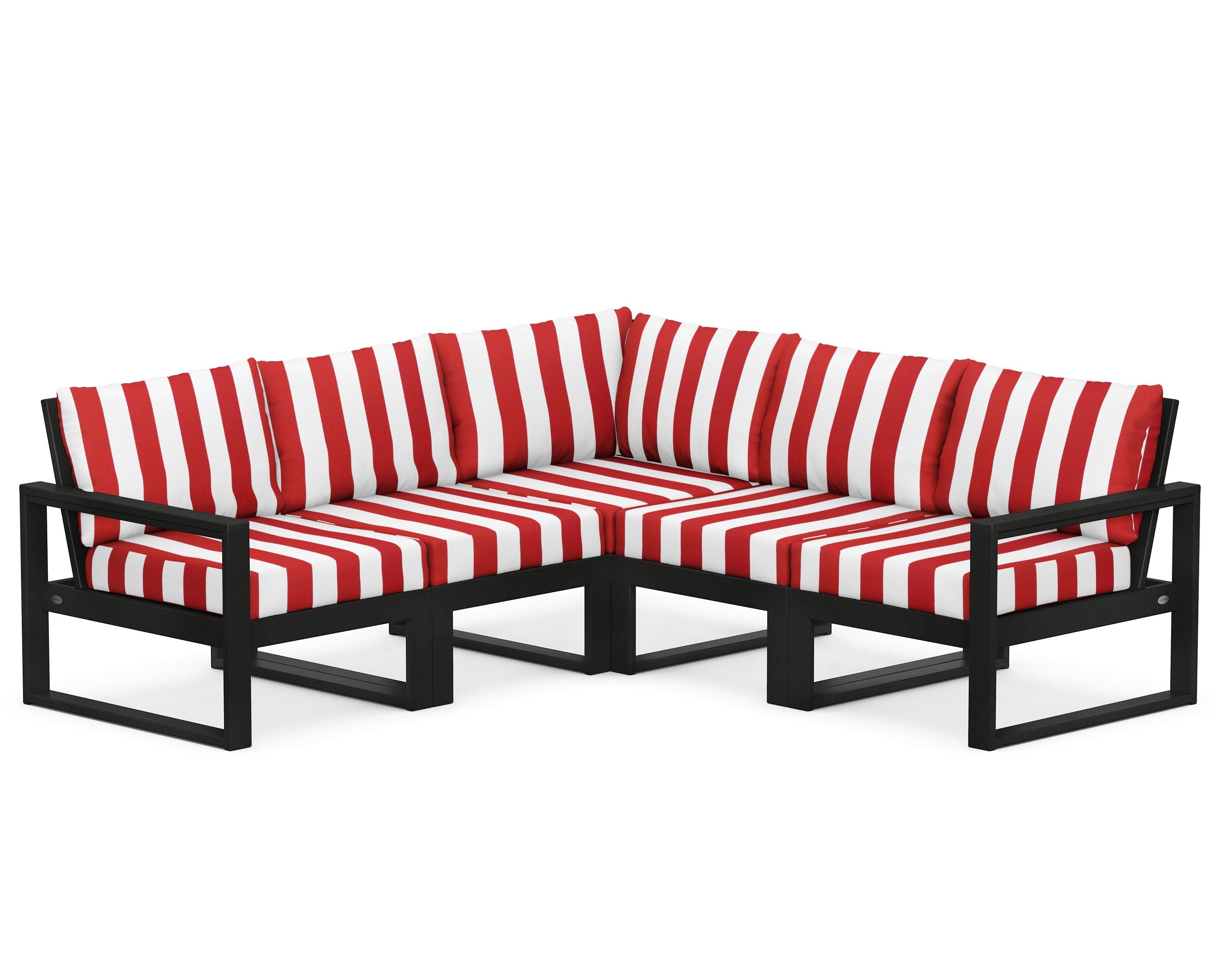 POLYWOOD® EDGE 5-Piece Modular Deep Seating Set in Black / Cabana Stripe Crimson