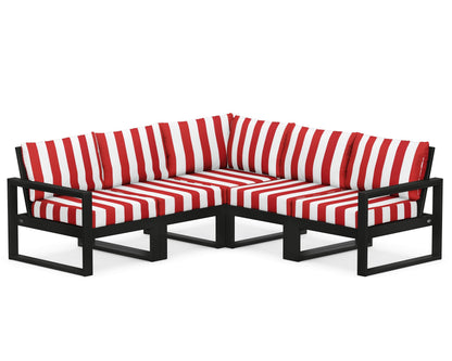 POLYWOOD® EDGE 5-Piece Modular Deep Seating Set in Black / Cabana Stripe Crimson