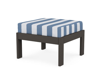 POLYWOOD® Vineyard Modular Ottoman in Vintage Coffee / Cabana Stripe Sky Blue