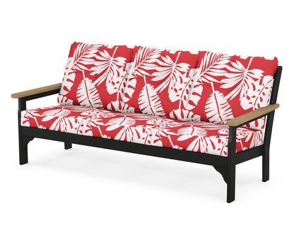 POLYWOOD® Vineyard Deep Seating Sofa in Black / Natural / Leaf Crimson