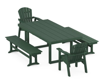 POLYWOOD® Seashell 5-Piece Dining Set with Benches in Green