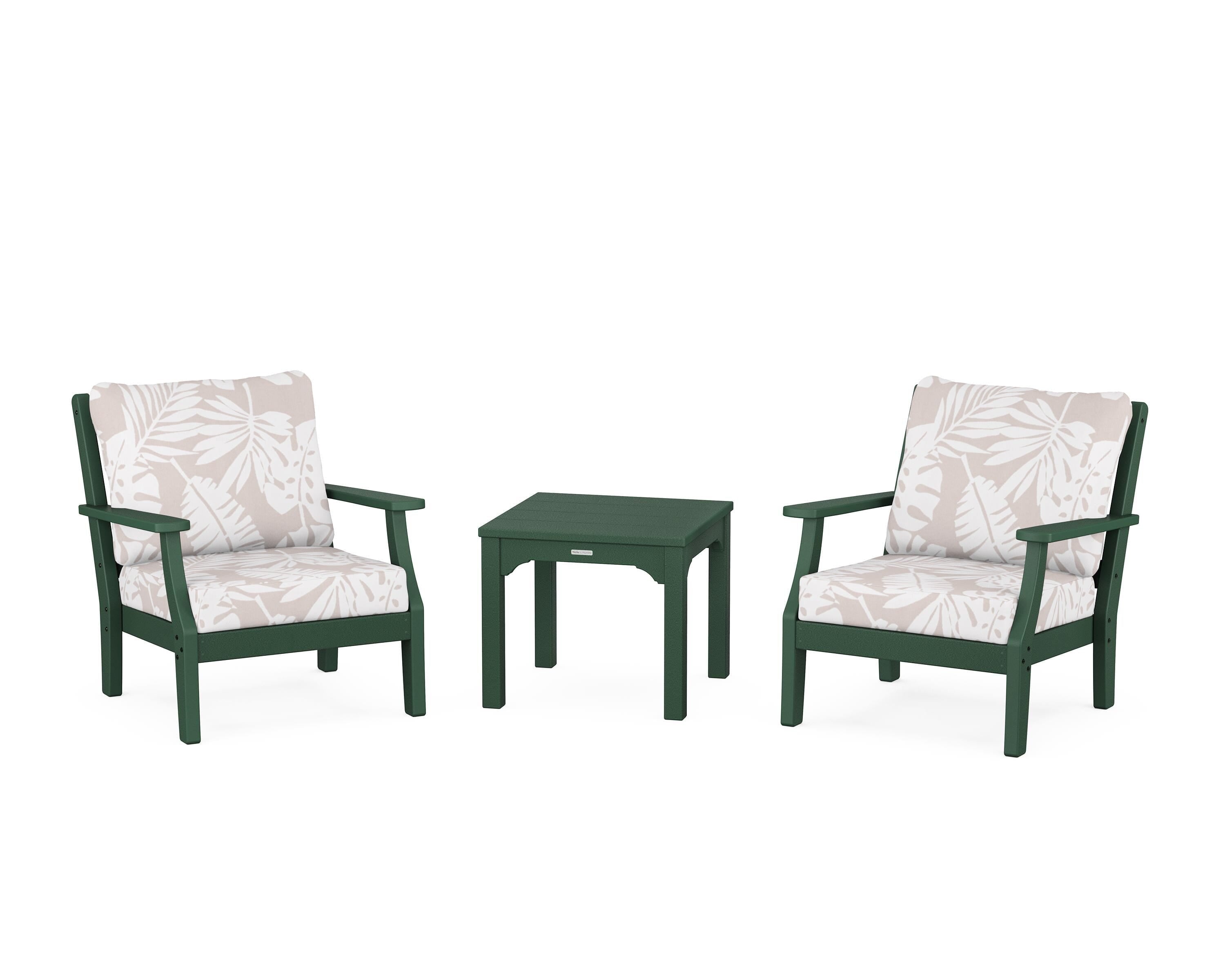 Martha Stewart by POLYWOOD® Chinoiserie 3-Piece Deep Seating Set in Green / Leaf Dune Burlap