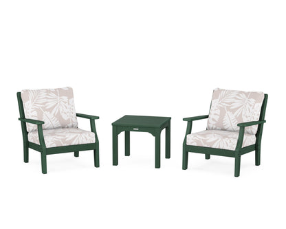 Martha Stewart by POLYWOOD® Chinoiserie 3-Piece Deep Seating Set in Green / Leaf Dune Burlap