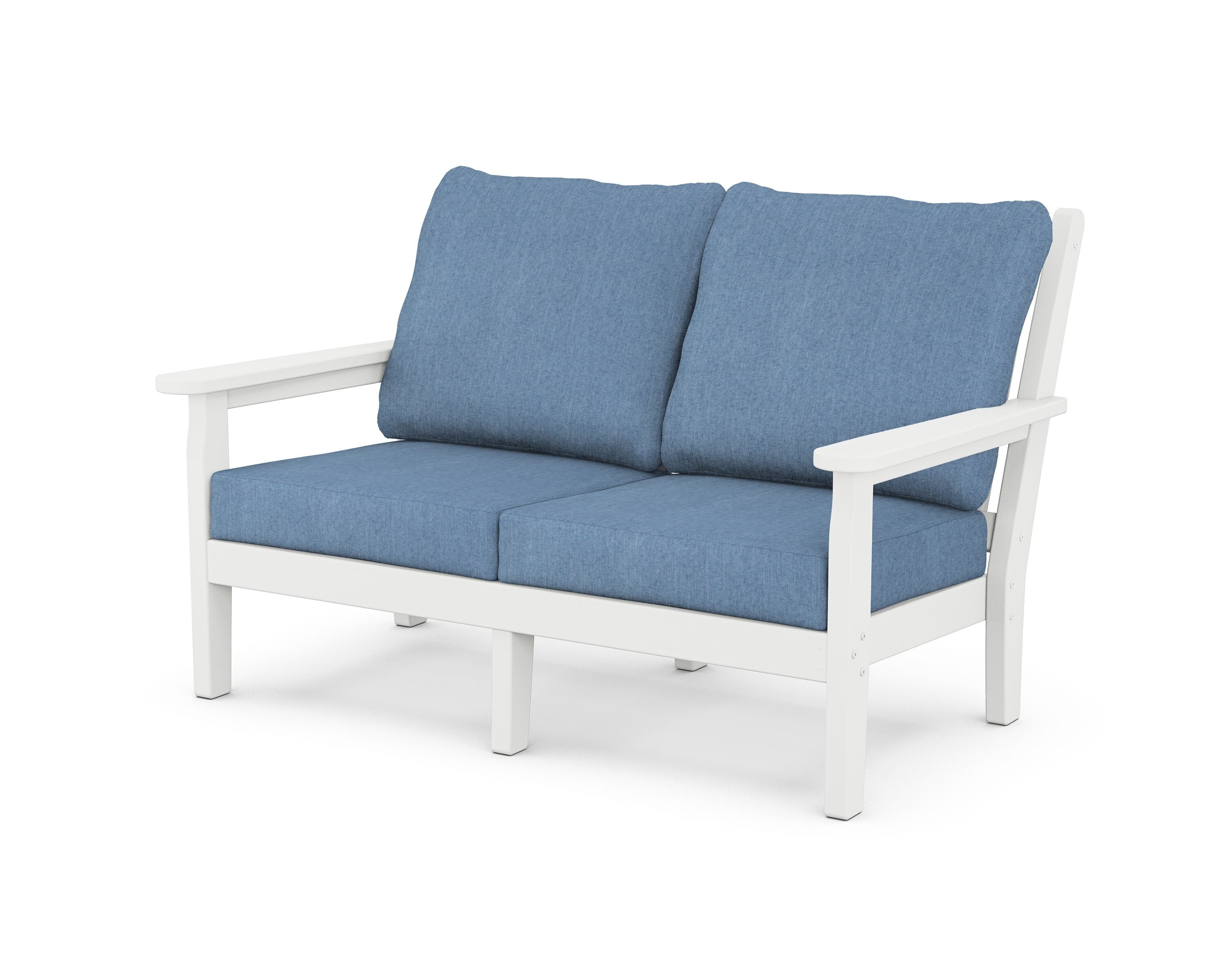 POLYWOOD® Chippendale Deep Seating Loveseat in White / Sky Blue