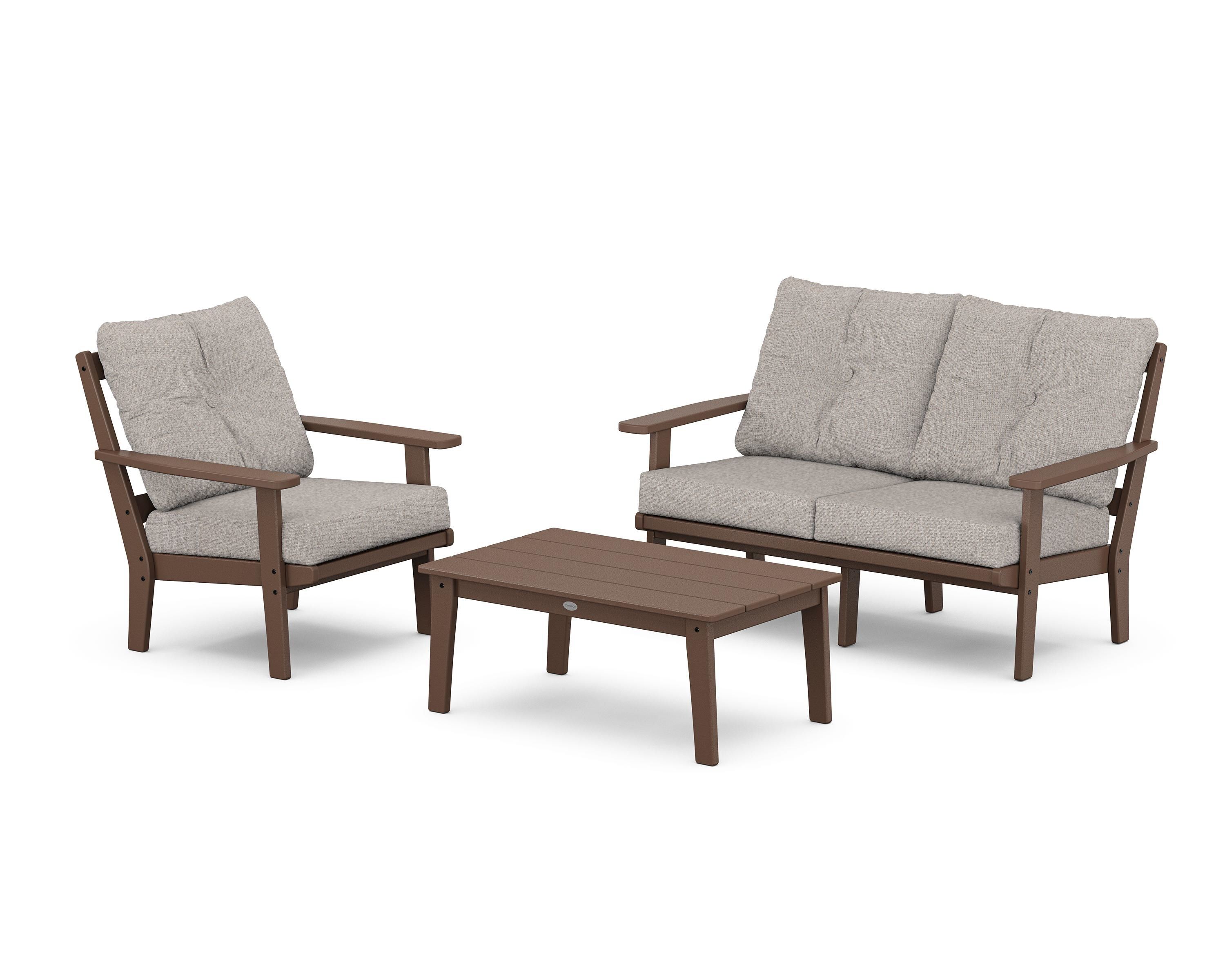 POLYWOOD® Prairie 3-Piece Deep Seating Set with Loveseat in Mahogany / Weathered Tweed