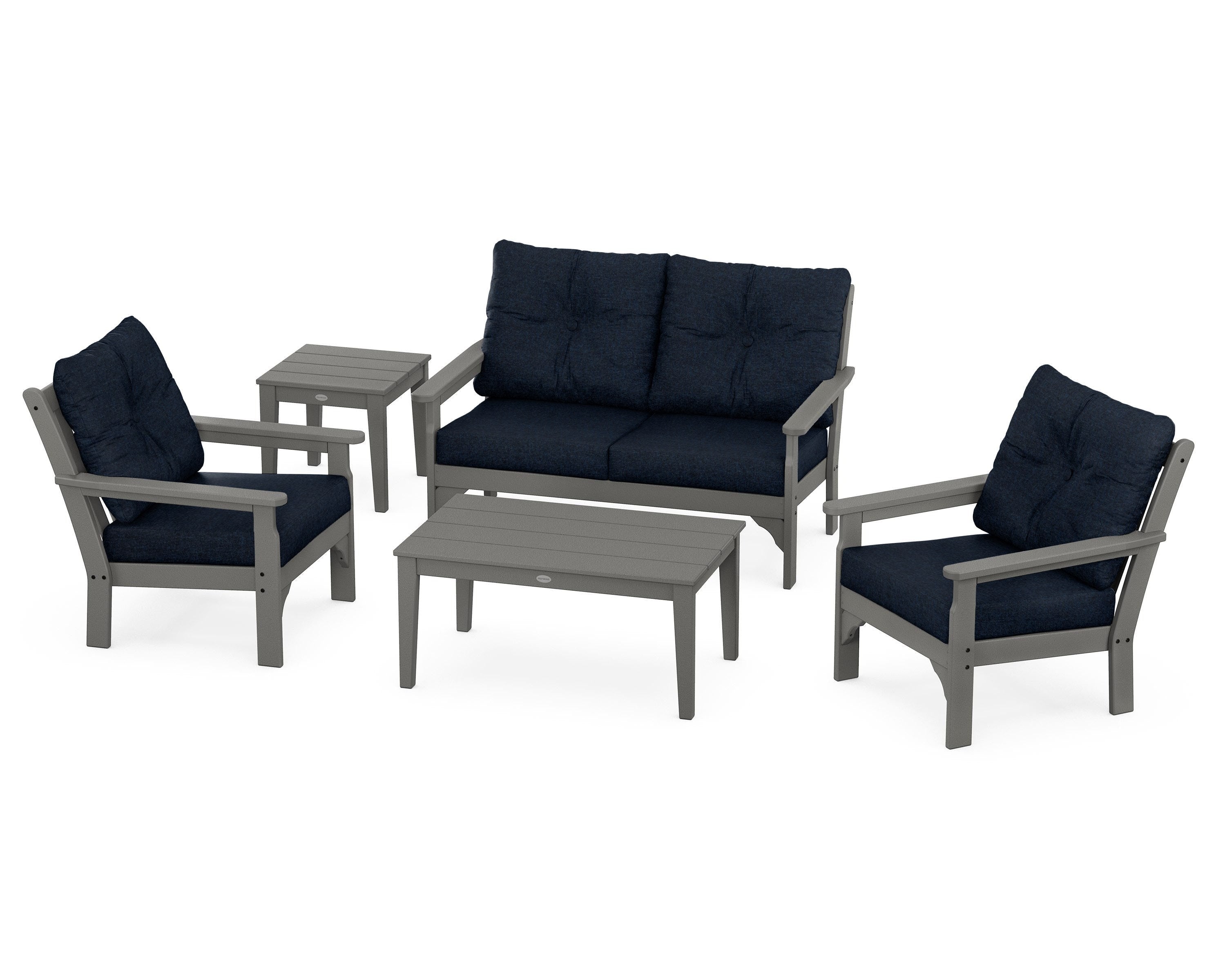 POLYWOOD® Vineyard 5-Piece Deep Seating Set in Slate Grey / Marine Indigo
