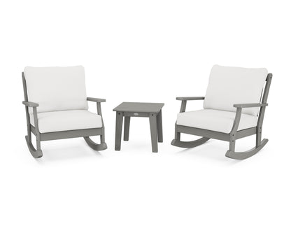 POLYWOOD® Braxton 3-Piece Deep Seating Rocker Set in Slate Grey / Natural Linen