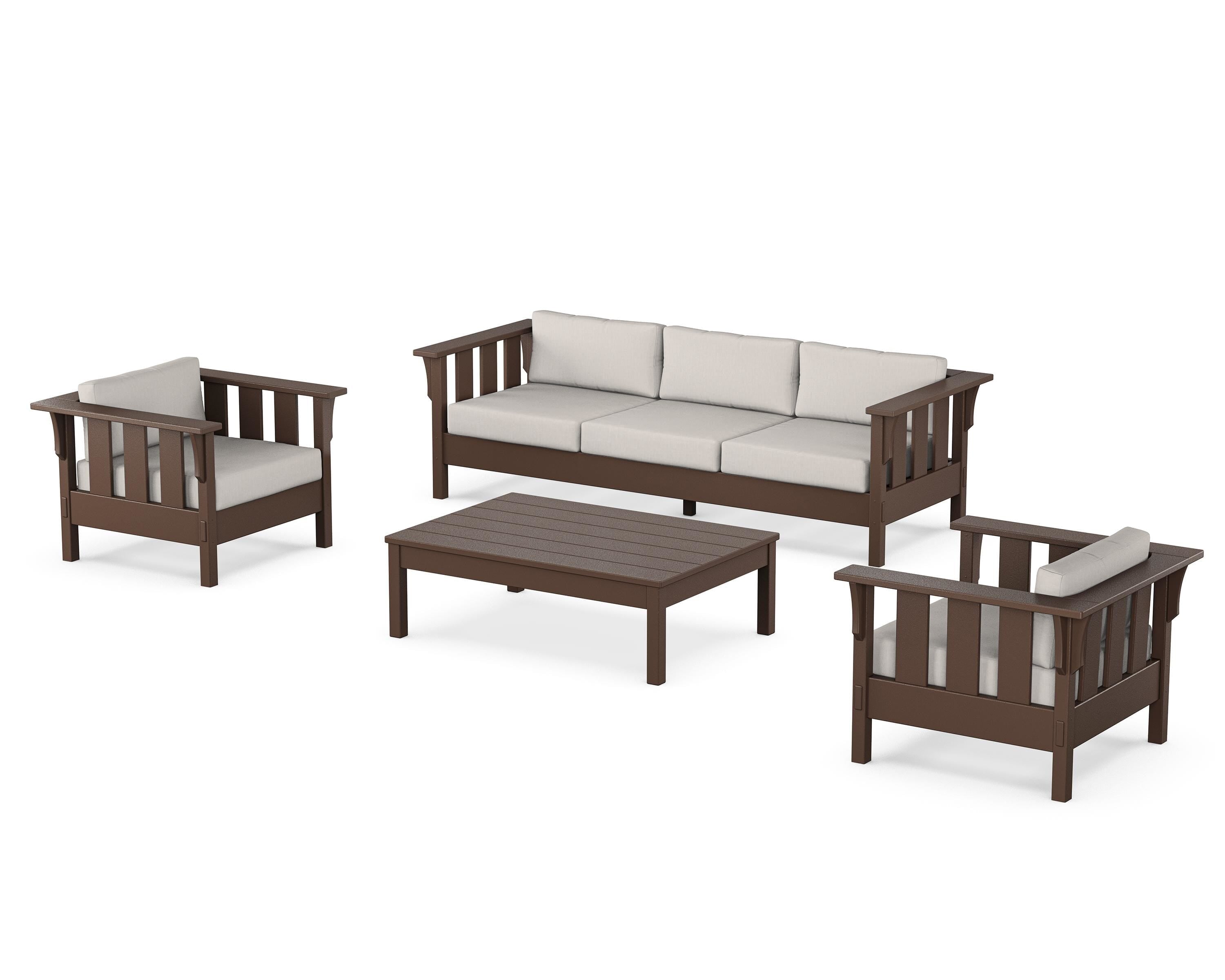 Martha Stewart by POLYWOOD® Acadia 4-Piece Deep Seating Set with Sofa in Mahogany / Cast Ash