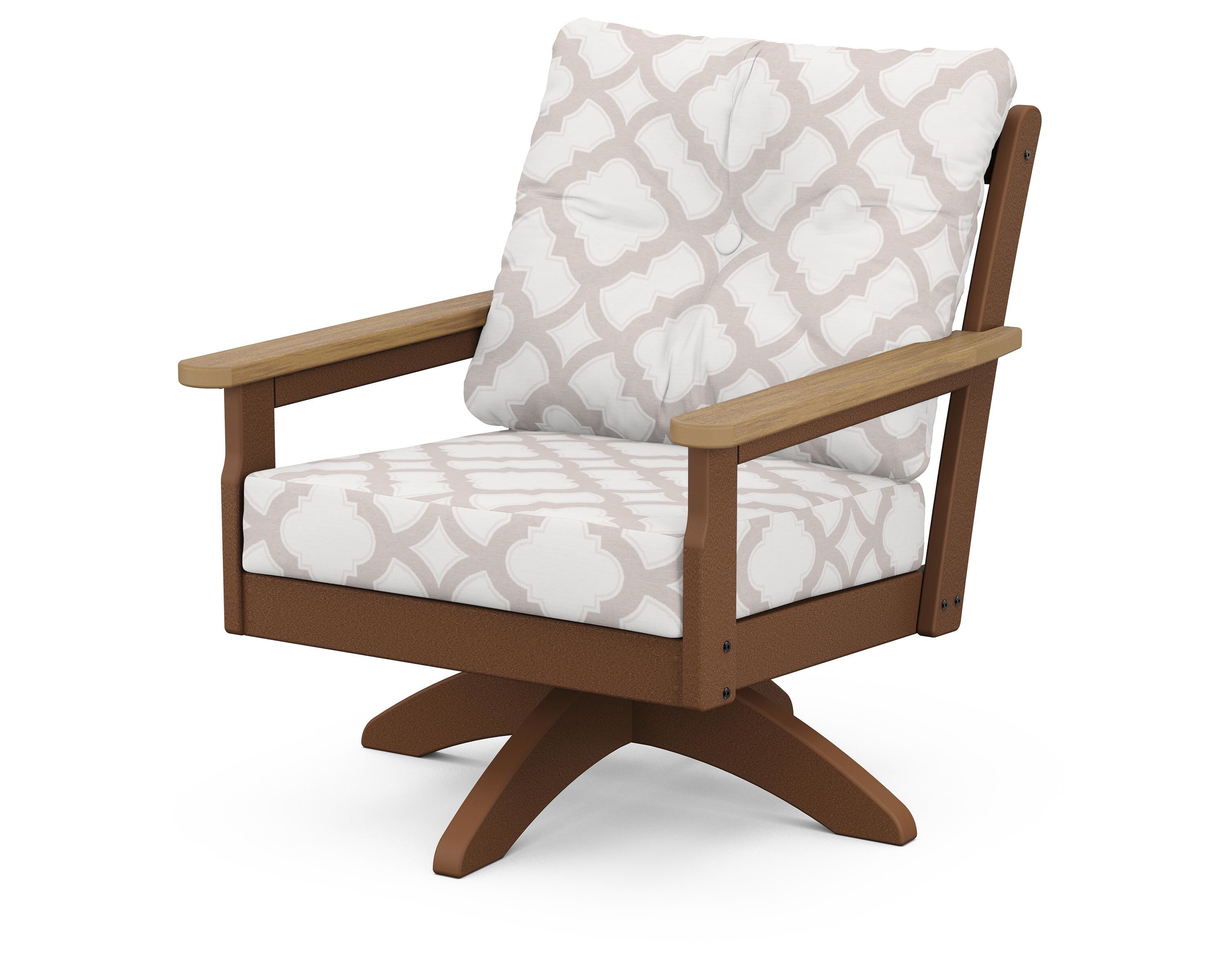 POLYWOOD® Vineyard Deep Seating Swivel Chair in Teak / Natural / Trellis Dune Burlap