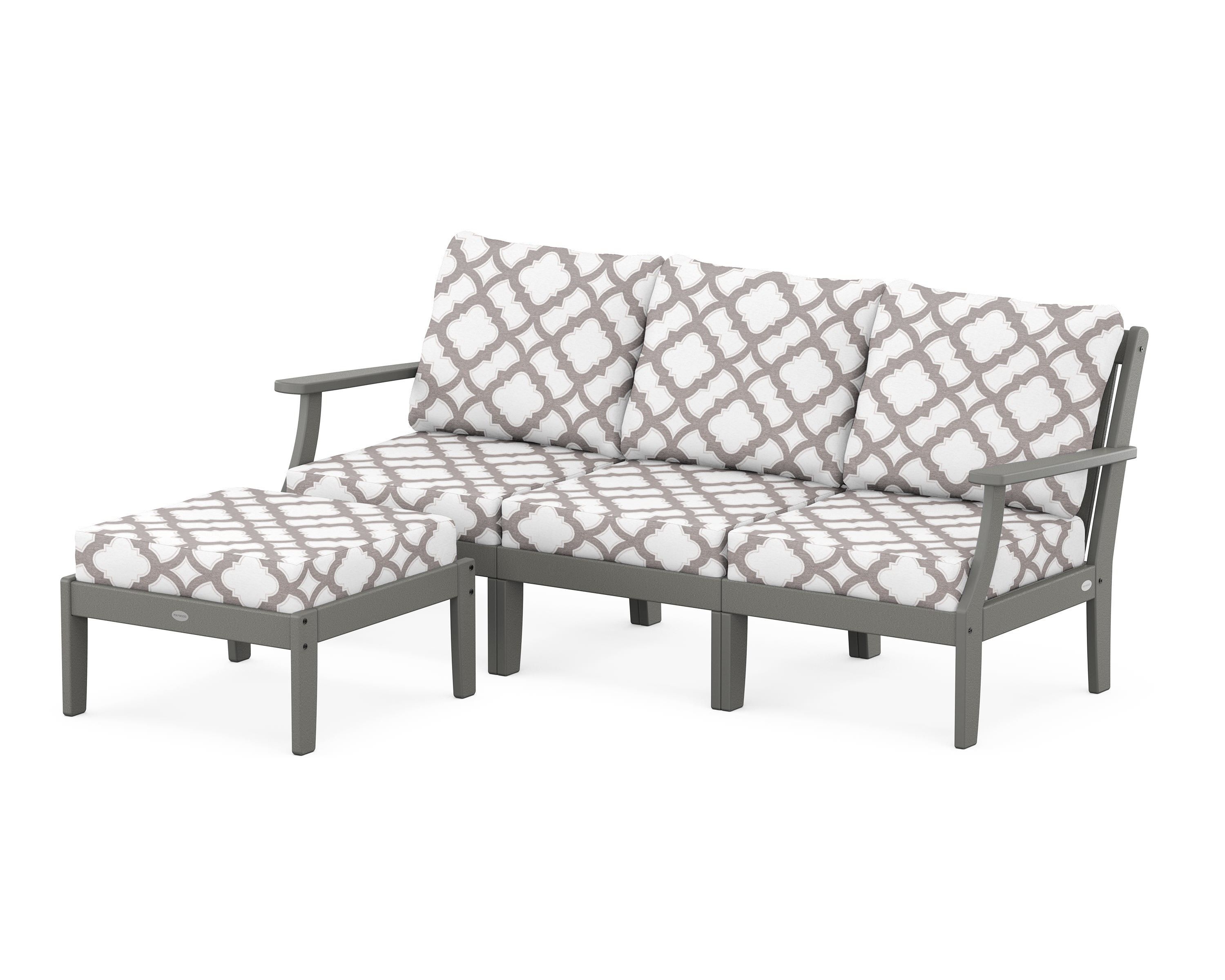 POLYWOOD® Braxton Modular 4-Piece Deep Seating Set with Ottoman in Slate Grey / Trellis Grey Mist