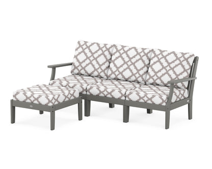 POLYWOOD® Braxton Modular 4-Piece Deep Seating Set with Ottoman in Slate Grey / Trellis Grey Mist