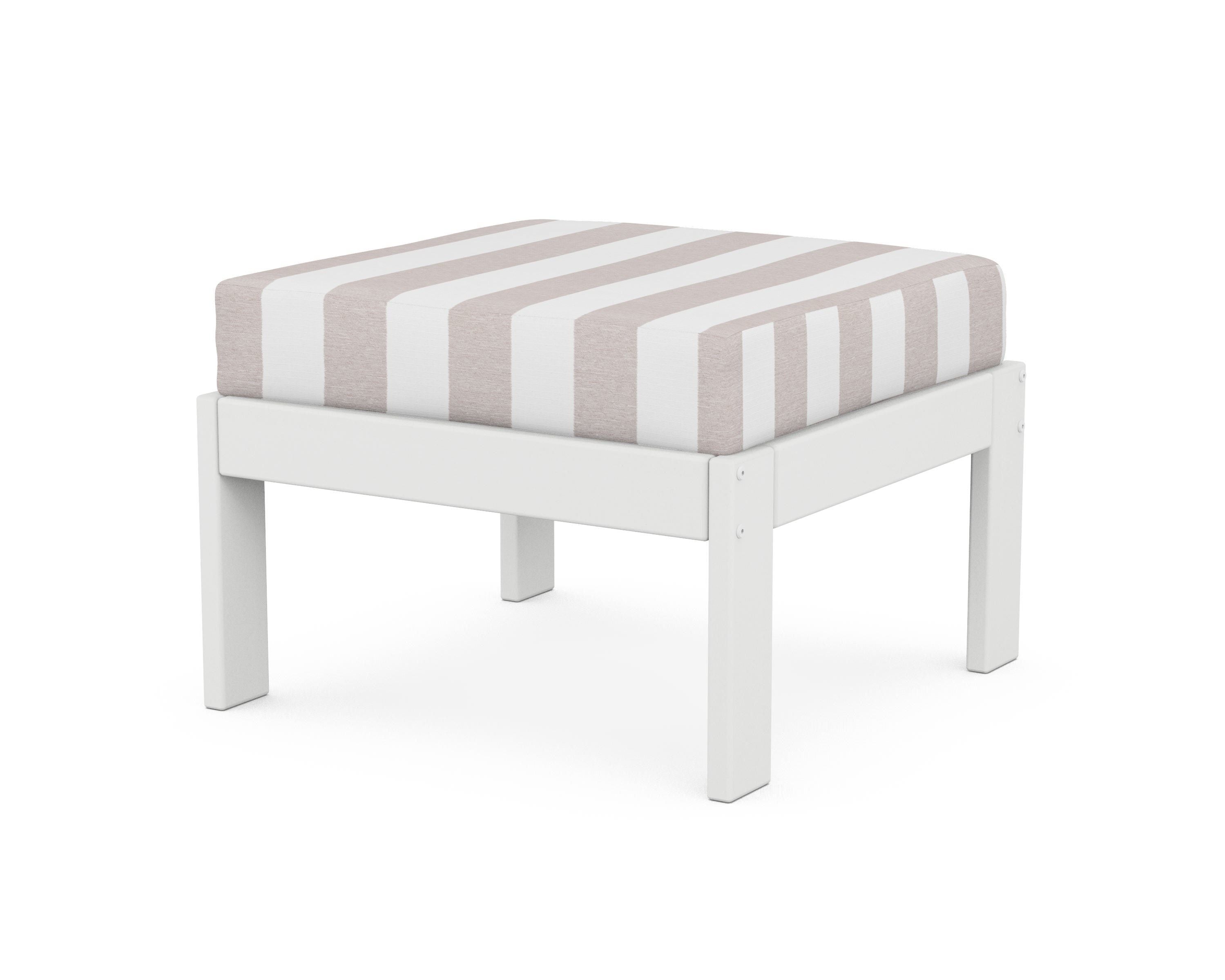 POLYWOOD® Vineyard Modular Ottoman in White / Cabana Stripe Dune Burlap