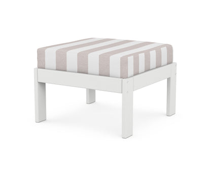 POLYWOOD® Vineyard Modular Ottoman in White / Cabana Stripe Dune Burlap